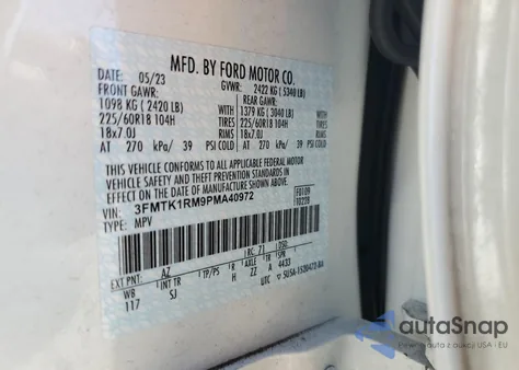 2023 Ford Mustang Mach-E Select z USA, uszkodzony, nr VIN 3FMTK1RM9PMA40972